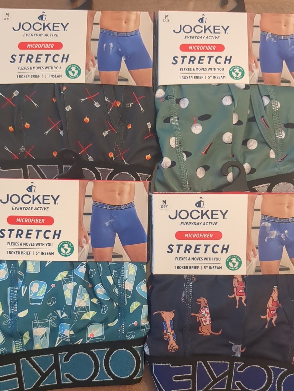 FOUR Jockey Men’s SZ MEDIUM M / Microfiber Stretch Boxer Briefs - Festive Print